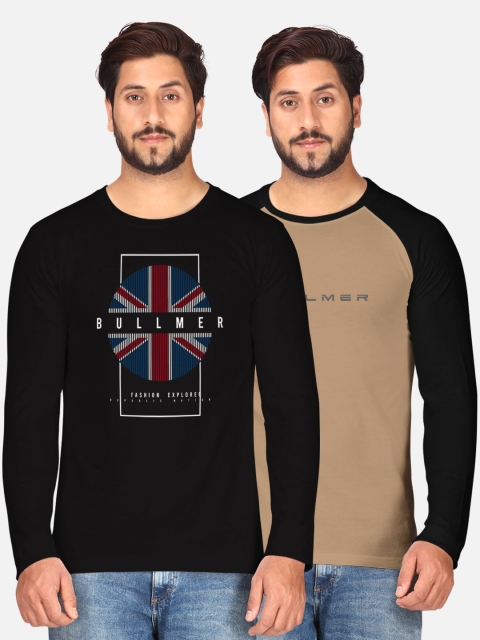 

BULLMER Men Pack of 2 Cotton Blended Tshirts, Black