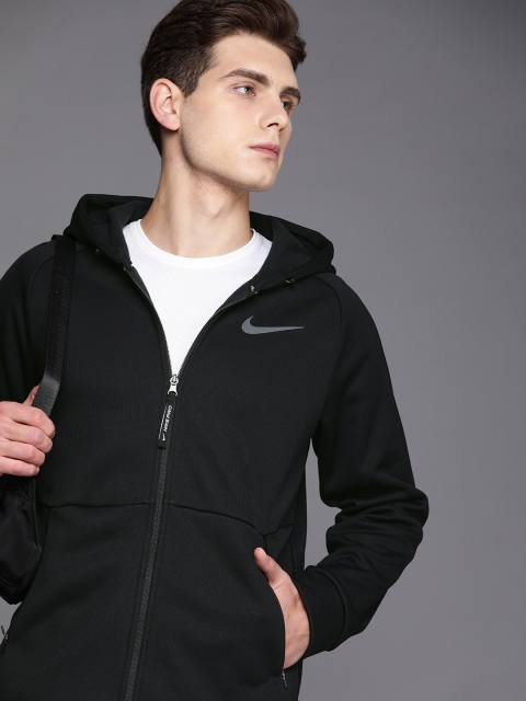

Nike Men Black Solid Therma-Fit Open Front Hooded Training Jacket