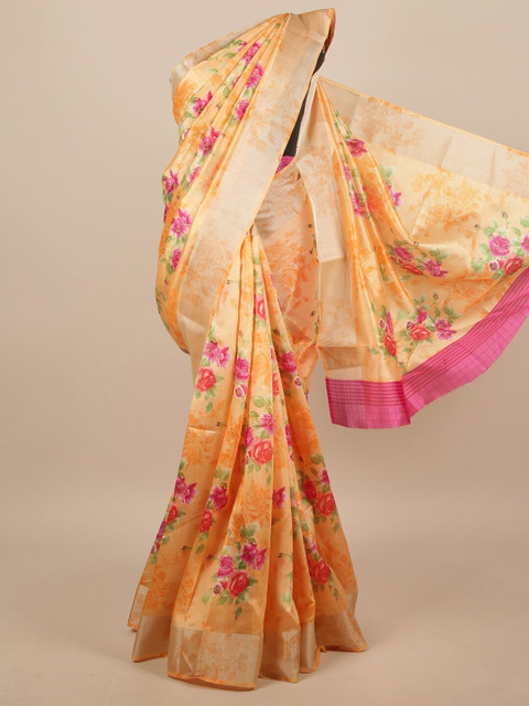 

Pothys Peach-Coloured & Pink Floral Printed Saree
