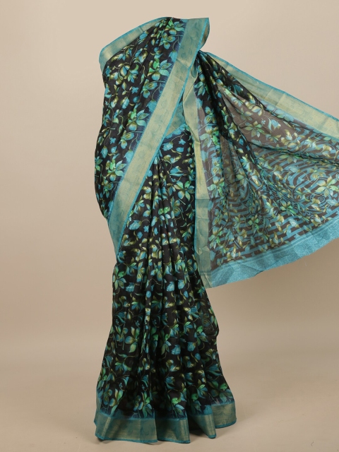 

Pothys Navy Blue & Green Floral Printed Saree