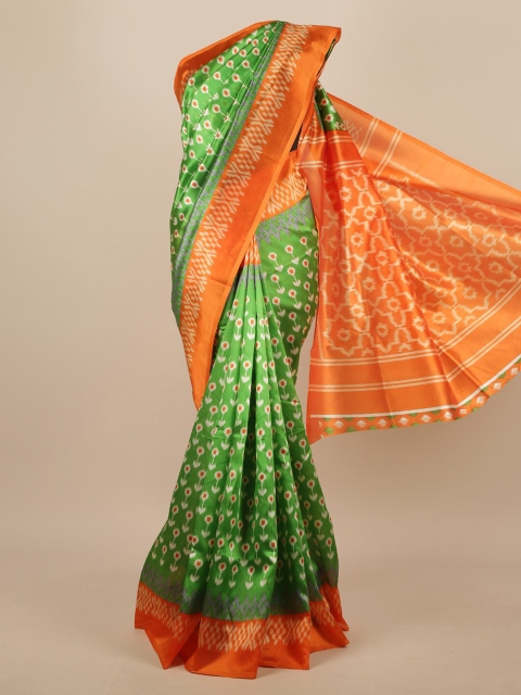 

Pothys Green & Orange Ethnic Motifs Printed Saree