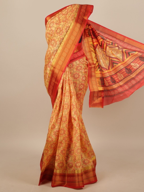 

Pothys Peach-Coloured & Orange Floral Printed Saree