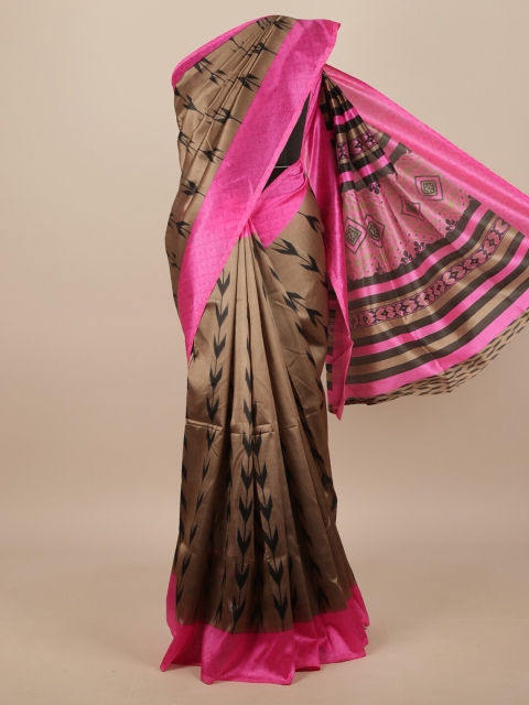 

Pothys Women Brown & Pink Printed Saree