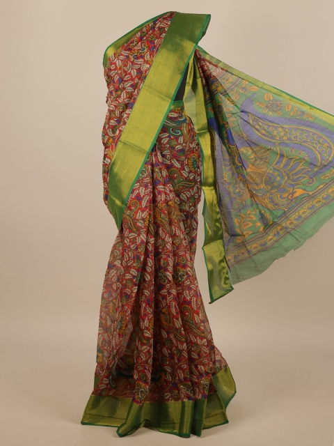 

Pothys Red & Green Floral Printed Zari Border Saree