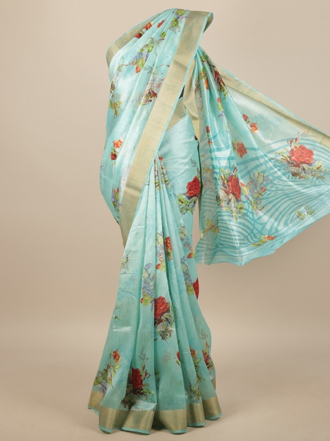 

Pothys Blue & Red Floral Printed Zari Border Saree