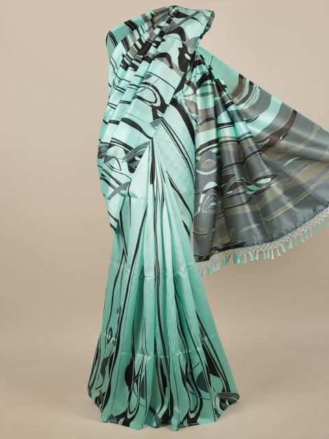 

Pothys Women Sea Green & Black Printed Saree