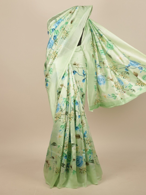 

Pothys Sea Green & Blue Floral Printed Zari Border Saree