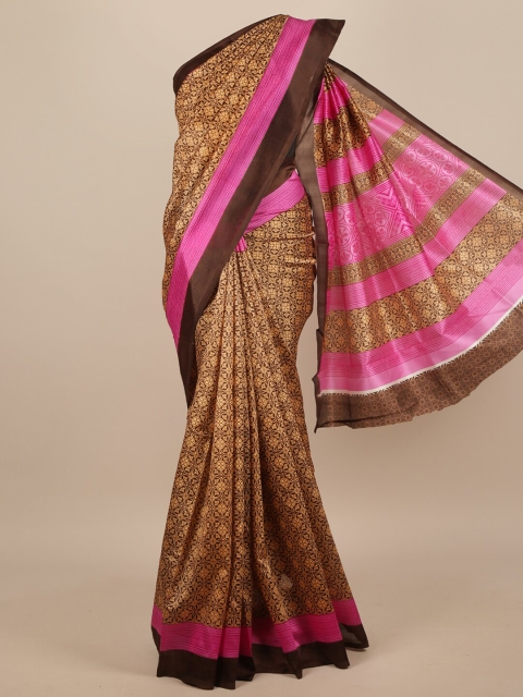 

Pothys Brown & Pink Floral Printed Saree
