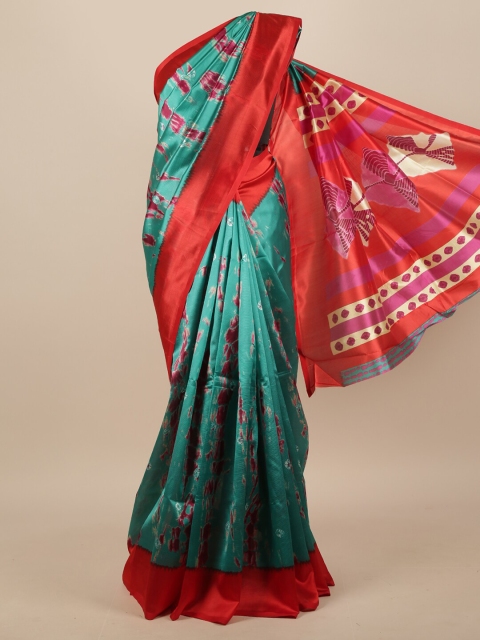 

Pothys Green & Red Tie and Dye Printed Saree