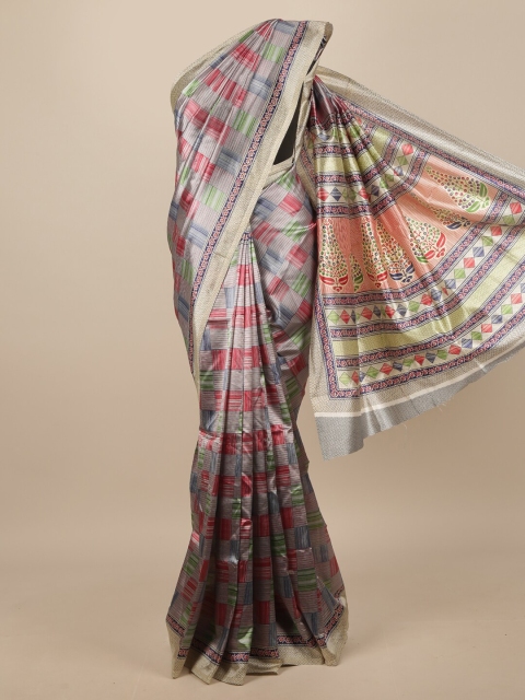 

Pothys Grey & Pink Geometric Printed Saree