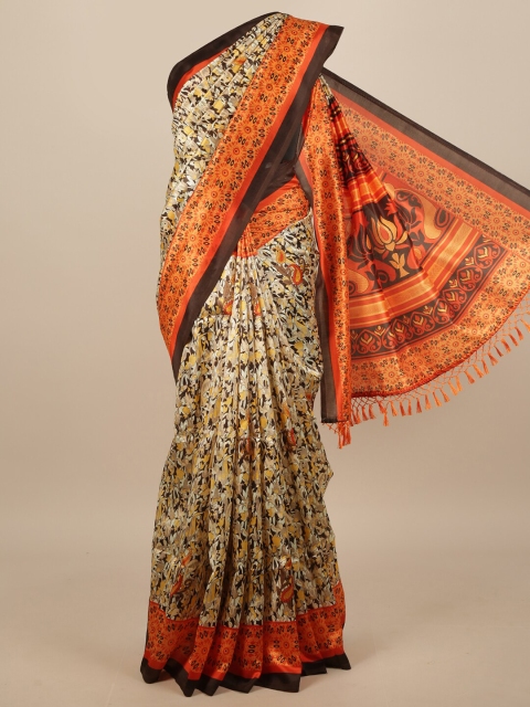 

Pothys Beige & Orange Floral Printed Saree