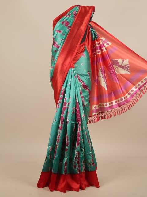 

Pothys Green & Red Tie and Dye Printed Saree