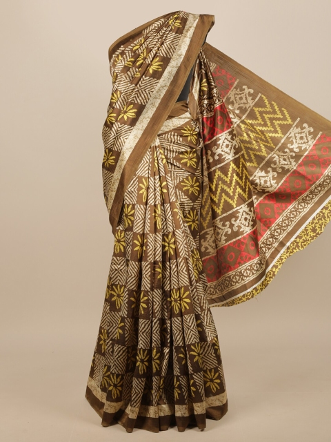 

Pothys Brown & Yellow Floral Printed Saree