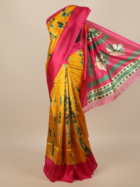 

Pothys Pink & Yellow Tie and Dye Printed Saree