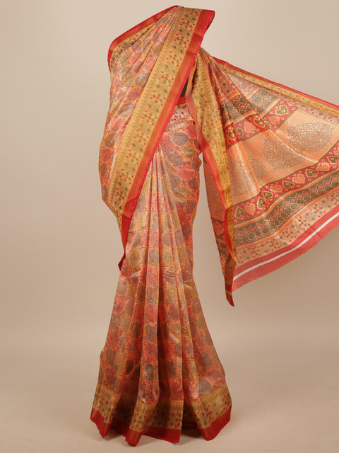 

Pothys Orange & Multicoloured Floral Printed Saree
