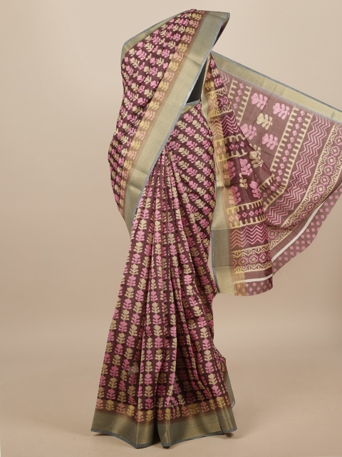 

Pothys Purple & Gold-Toned Batik Zari Border Saree