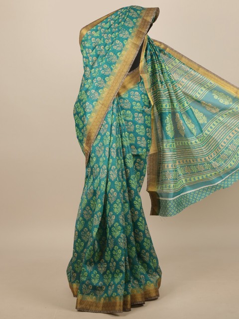 

Pothys Green & Beige Floral Printed Zari Border Saree