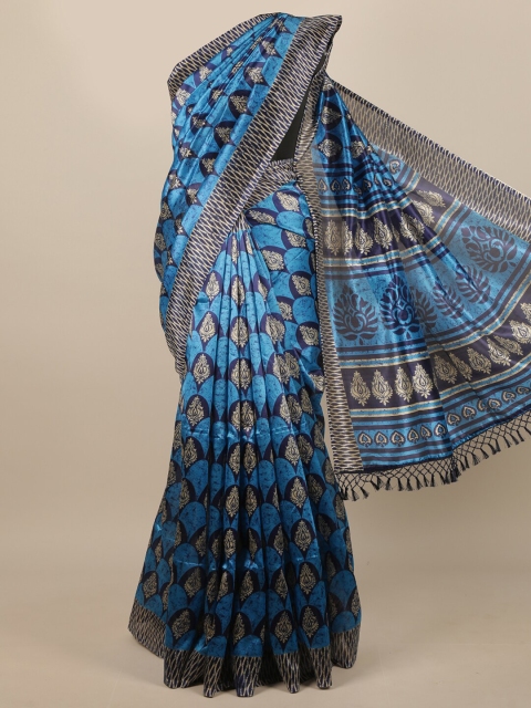 

Pothys Navy Blue & Blue Ethnic Motifs Printed Saree