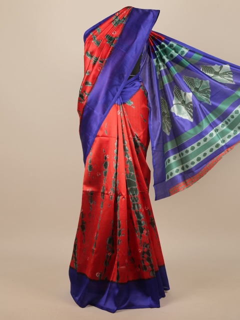 

Pothys Red & Blue Tie and Dye Printed Saree