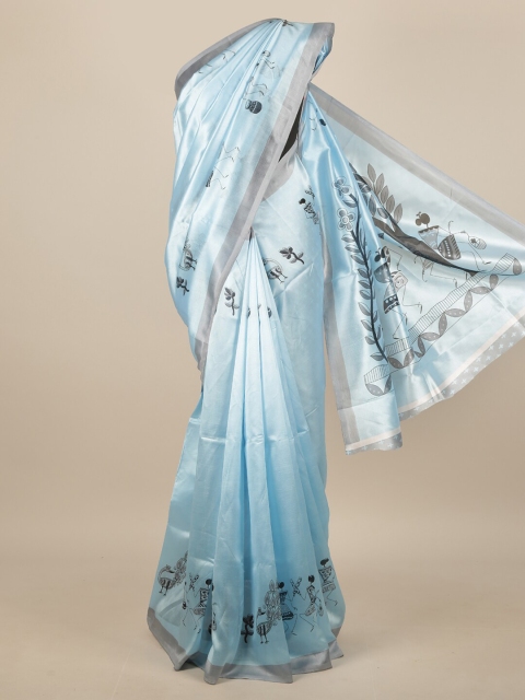 

Pothys Blue & Grey Warli Printed Saree