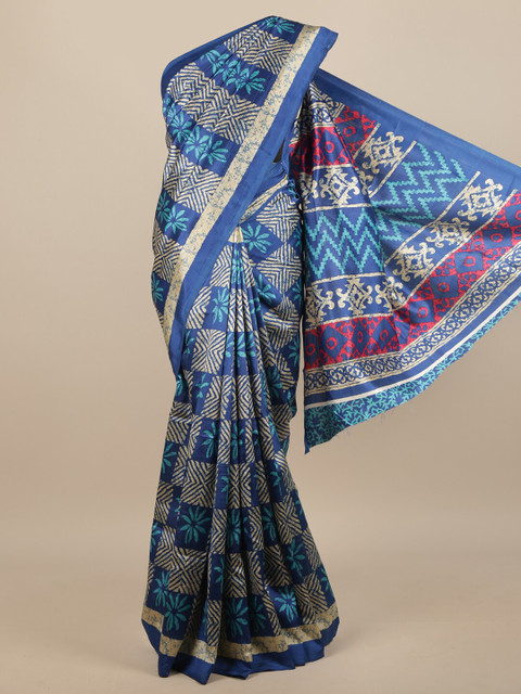 

Pothys Navy Blue & Blue Floral Printed Saree