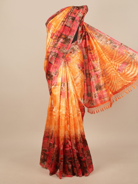 

Pothys Orange & Red Geometric Printed Saree