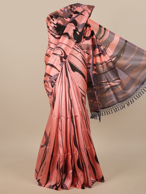 

Pothys Peach-Coloured & Grey Abstract Printed Saree