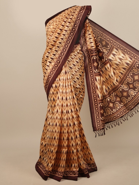 

Pothys Women Peach-Coloured & Brown Printed Saree