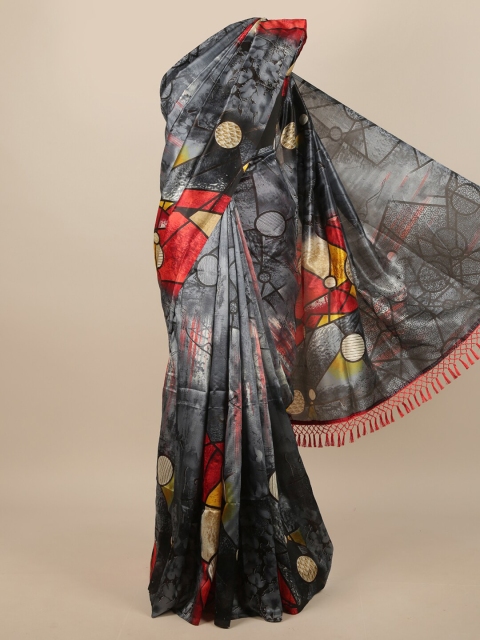 

Pothys Black & Red Abstract Printed Saree