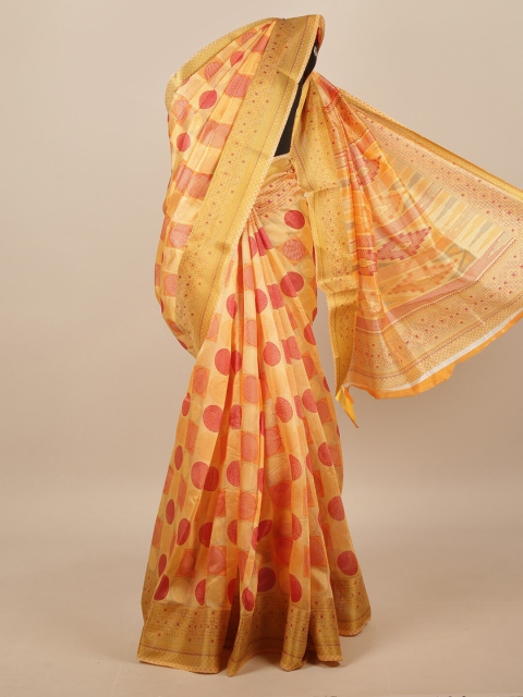 

Pothys Women Peach-Coloured & Yellow Polka Dots Printed Saree