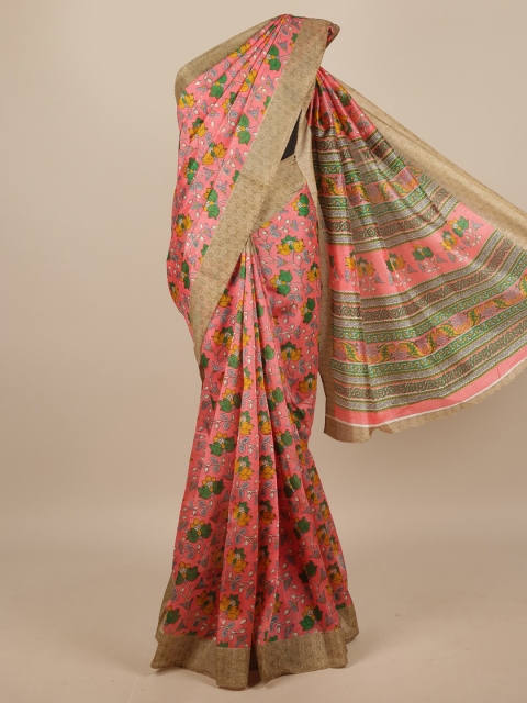 

Pothys Pink & Green Floral Printed Saree