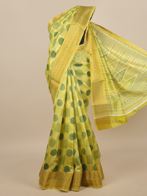 

Pothys Green & Yellow Printed Zari Border Saree