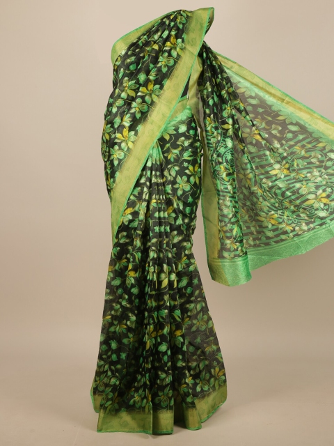 

Pothys Green & Black Floral Printed Zari Border Saree