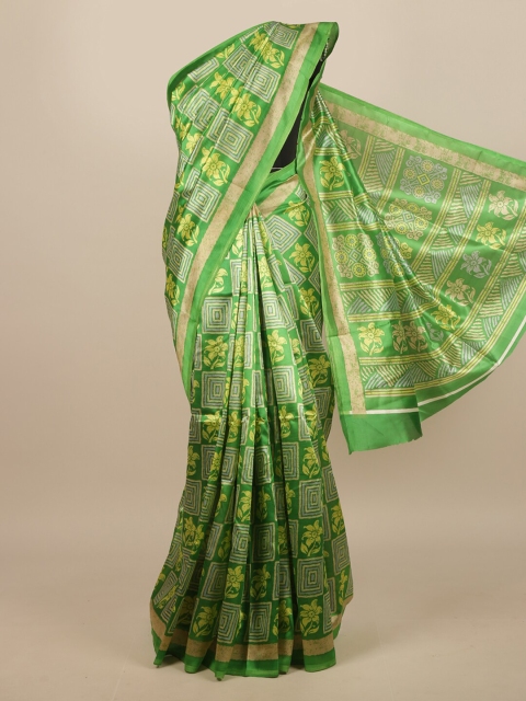 

Pothys Green & Yellow Floral Printed Saree