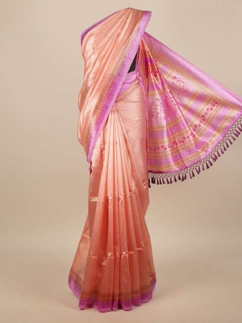 

Pothys Peach-Coloured & Purple Floral Printed Saree