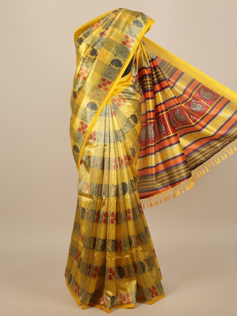 

Pothys Women Yellow & Blue Ethnic Motifs Saree