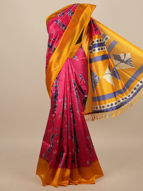 

Pothys Pink & Yellow Tie and Dye Printed Saree