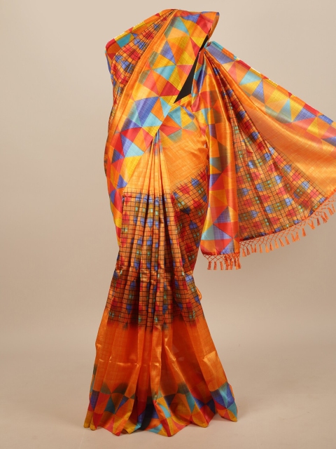 

Pothys Women Orange & Multicoloured Printed Saree