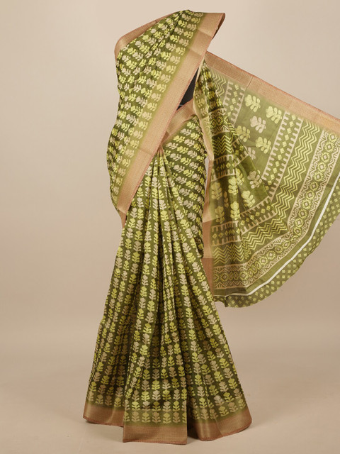 

Pothys Green & Tan Bandhani Printed Zari Border Saree
