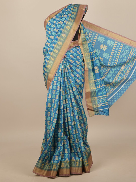 

Pothys Blue & Beige Bandhani Printed Zari Border Saree