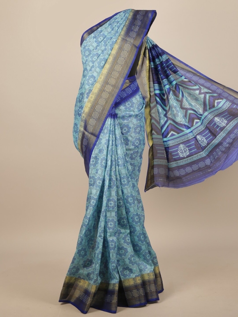 

Pothys Blue Floral Printed Zari Border Saree