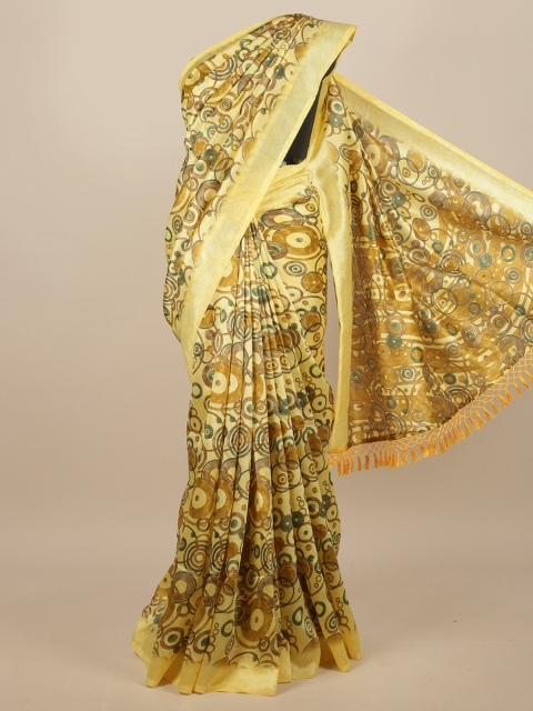 

Pothys Yellow & Brown Geometric Printed Zari Border Saree