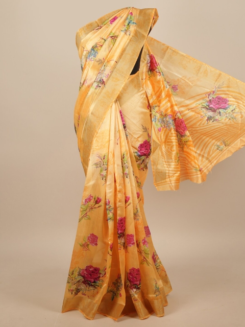 

Pothys Yellow & Pink Floral Printed Zari Border Saree