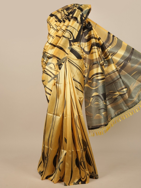 

Pothys Yellow & Brown Abstract Printed Saree