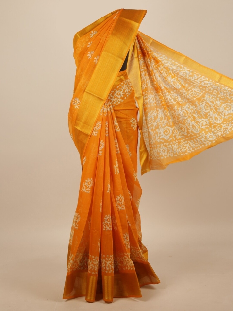 

Pothys Yellow & White Bandhani Printed Zari Border Saree
