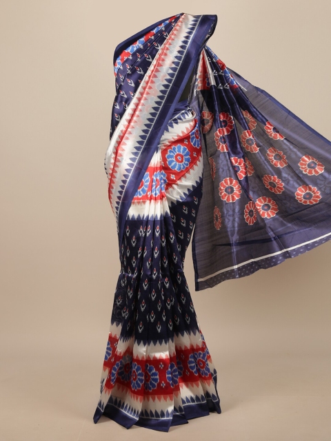 

Pothys Navy Blue & Red Floral Printed Saree