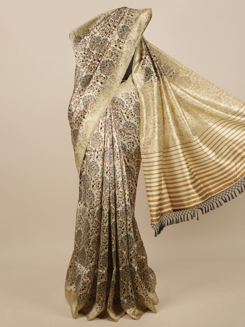 

Pothys Cream-Coloured & Multicoloured Floral Printed Saree