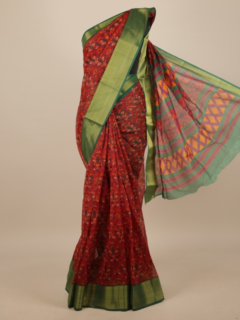 

Pothys Red & Green Floral Printed Zari Border Saree