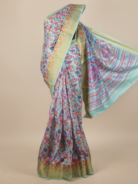 

Pothys Blue & Pink Floral Printed Zari Border Saree