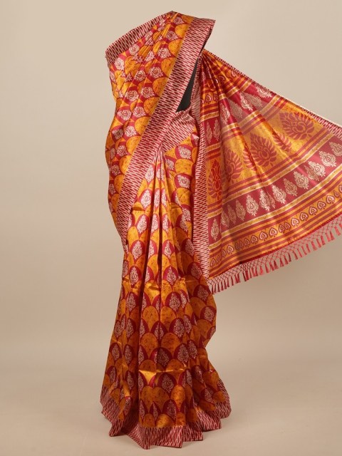 

Pothys Mustard & Maroon Floral Printed Saree